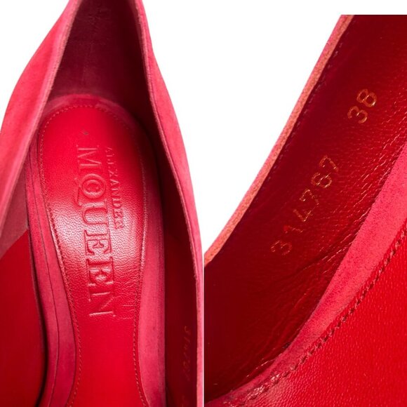 AUTHENTIC ALEXANDER MCQUEEN RED PUMPS HEELS CRYSTAL SKULL SUEDE RARE US 8/38 - Picture 5 of 7
